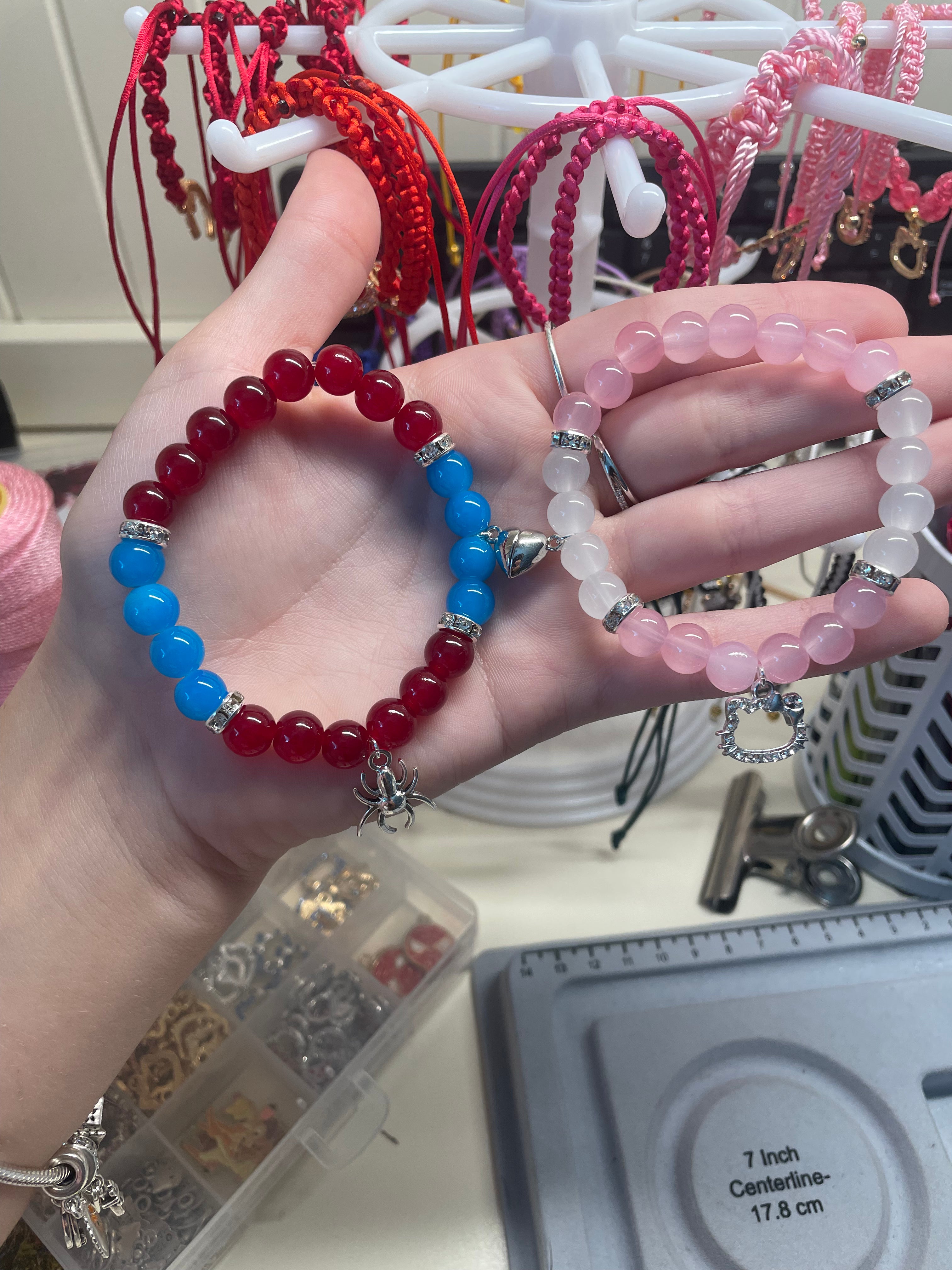 cute matching bracelets 💕 hello kitty and spider man 🕷️ DM me