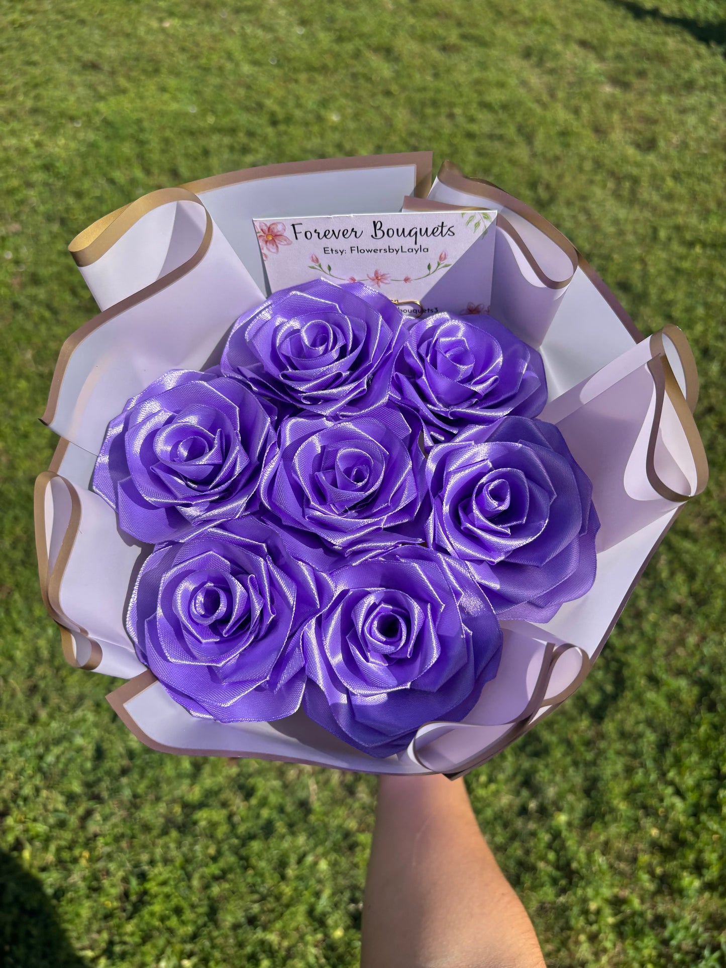 7 Ribbon Rose Purple Bouquet