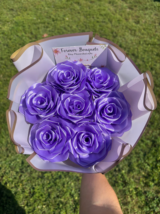 7 Ribbon Rose Purple Bouquet